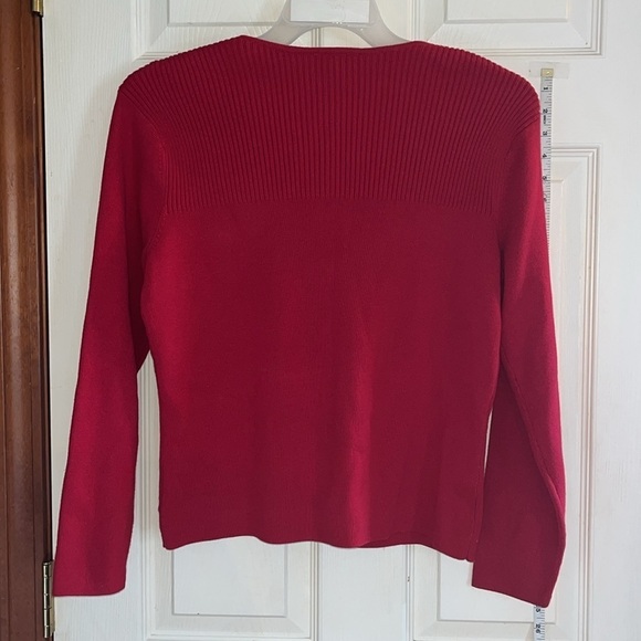 Talbots-M petite-red-rib detail,long sleeve, full zip,crewneck,cardigan sweater. - Picture 2 of 13